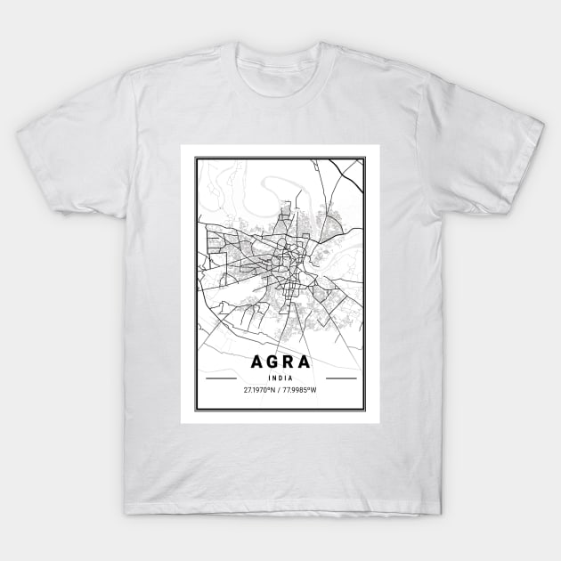 Agra Light City Map T-Shirt by tienstencil